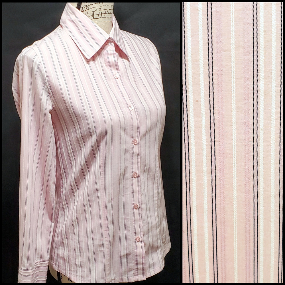 Jessica Pink Striped Button Up Cotton Blend Blouse
